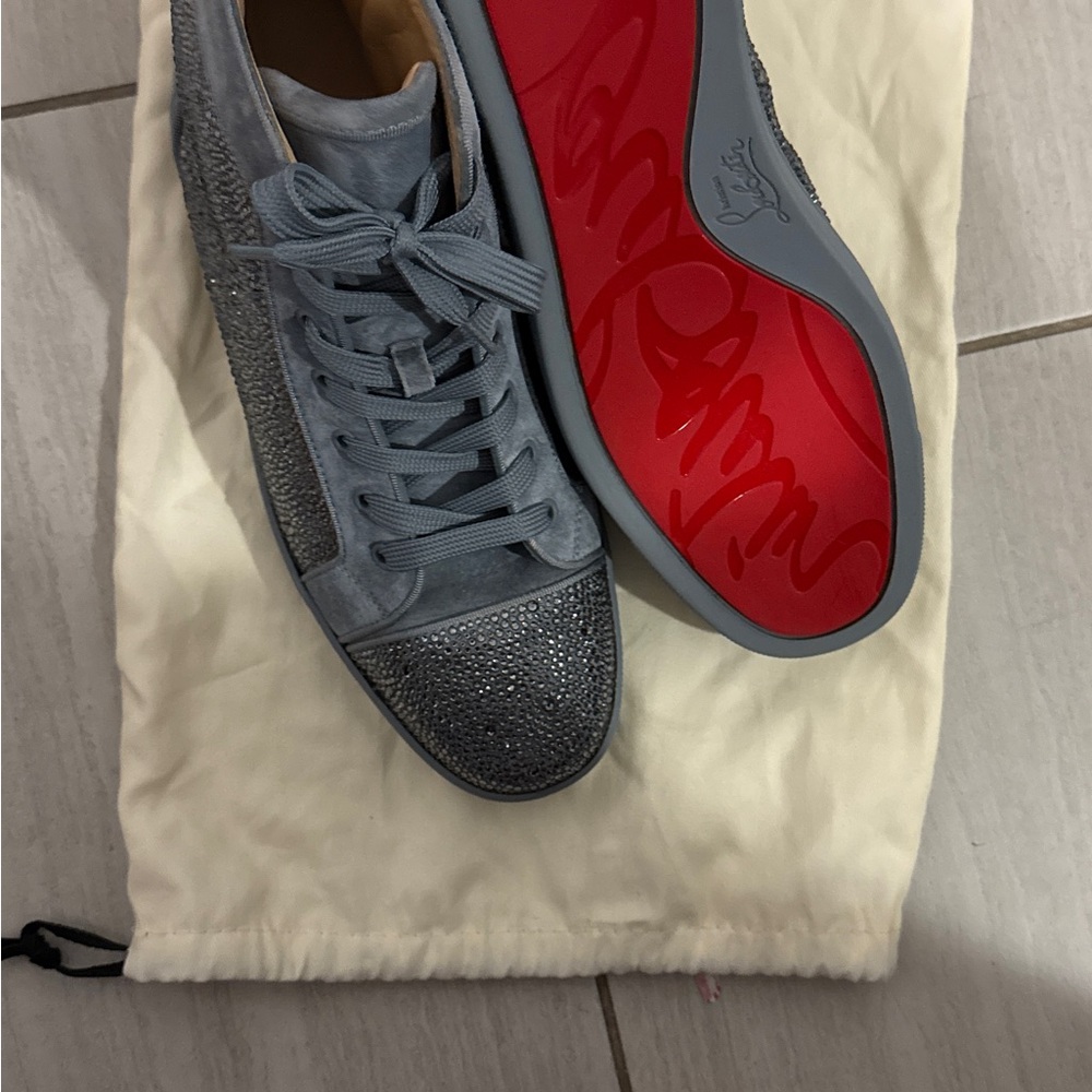 Christian Louboutin Gray and Red Sneakers with Cushioned Sole
